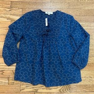 NWT Navy Madewell Floral Stitched Blouse